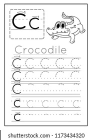 Writing Practice Letter C Printable Worksheet Stock Vector (Royalty ...