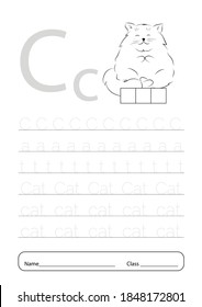 Writing practice letter C printable worksheet for preschool.Exercises for little children.Vector illustration.