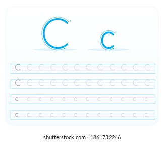 Writing practice letter C printable, kindergarten kids to improve basic writing skills, 
