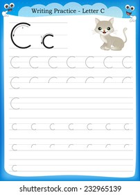 Writing practice letter C  printable worksheet for preschool / kindergarten kids to improve basic writing skills 