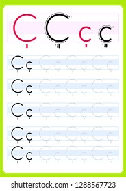 Writing practice letter Cc printable worksheet for preschool / kindergarten kids to improve basic writing skills - Vector. AI