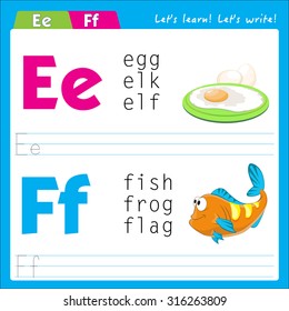 Writing practice letter e f 