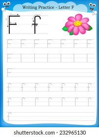 Writing practice letter F  printable worksheet for preschool / kindergarten kids to improve basic writing skills 