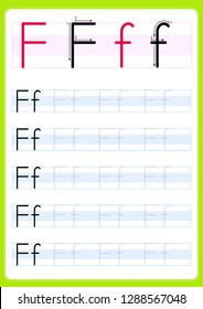 Writing practice letter Ff printable worksheet for preschool / kindergarten kids to improve basic writing skills - Vector. AI
