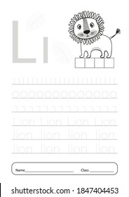 Writing practice letter L printable worksheet for preschool.Exercises for little children.Vector illustration.