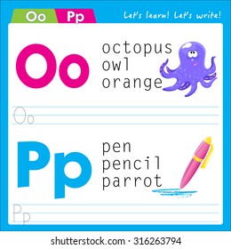 Writing practice letter o p