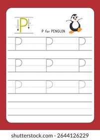 Writing Practice Letter P | P FOR PENGUIN – Printable Worksheet for Preschool and Kindergarten Kids | Dotted Alphabets for Tracing and Handwriting Skills