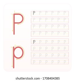 Writing practice letter P printable, kindergarten kids to improve basic writing skills,