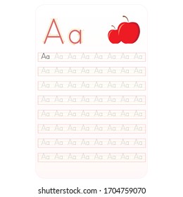 Writing practice letter A printable with clip art , kindergarten kids to improve basic writing skills,
