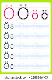 Writing practice letter Öö printable worksheet for preschool / kindergarten kids to improve basic writing skills - Vector. AI