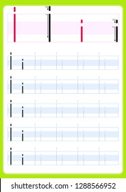 Writing practice letter İ i printable worksheet for preschool / kindergarten kids to improve basic writing skills - Vector. AI
