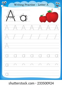 Writing practice letter A  printable worksheet for preschool / kindergarten kids to improve basic writing skills 