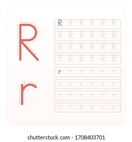 Writing practice letter R printable, kindergarten kids to improve basic writing skills,