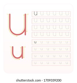 Writing practice letter U printable, kindergarten kids to improve basic writing skills,