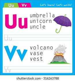 Writing practice letter u v