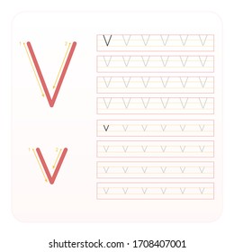Writing practice letter V printable, kindergarten kids to improve basic writing skills,