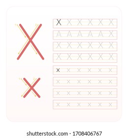 Writing practice letter X printable, kindergarten kids to improve basic writing skills,