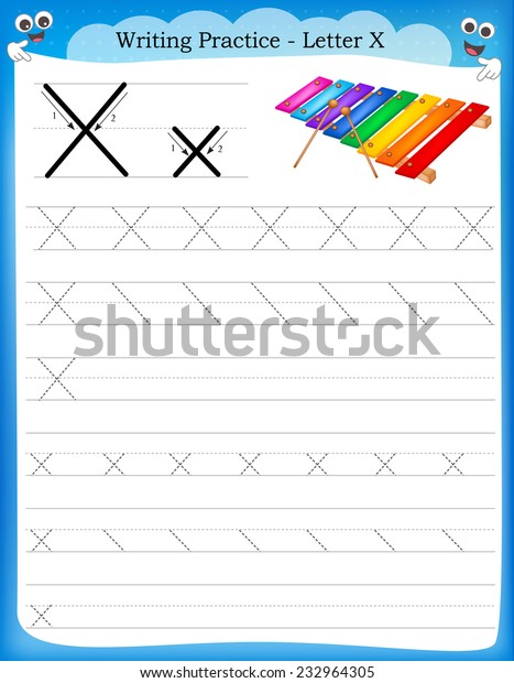writing practice letter x printable worksheet stok vektor telifsiz