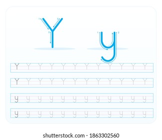 Writing practice letter Y printable, kindergarten kids to improve basic writing skills, 