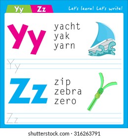 Writing practice letter y z