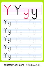 Writing practice letter Yy printable worksheet for preschool / kindergarten kids to improve basic writing skills - Vector. AI