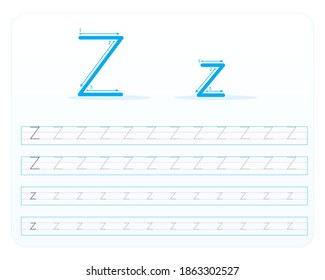 Writing practice letter Z printable, kindergarten kids to improve basic writing skills, 