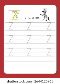 Writing Practice Letter Z – Printable Worksheet for Preschool and Kindergarten Kids | Dotted Alphabets for Tracing and Handwriting Skills