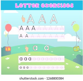 Writing practice of letters Aa. Education for children. Vector illustration - Vektör