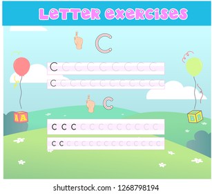 Writing practice of letters Cc. Education for children. Vector illustration - Vektör