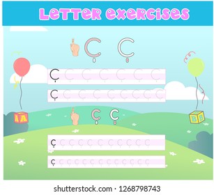 Writing practice of letters Cc. Education for children. Vector illustration - Vektör