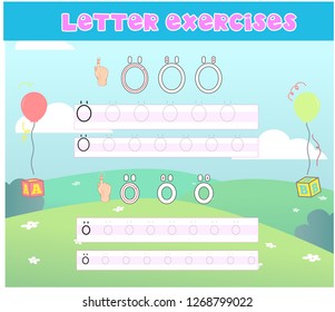 Writing practice of letters Oo. Education for children. Vector illustration - Vektör