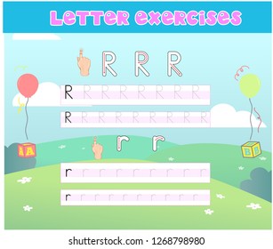 Writing practice of letters Rr. Education for children. Vector illustration - Vektör