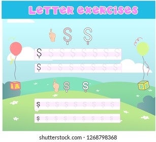 Writing practice of letters Ss. Education for children. Vector illustration - Vektör