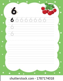 Writing practice No. 6 for printing a worksheet for preschool institutions. Five sweet cherries.