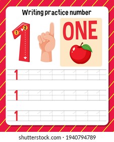 Writing practice number 1 worksheet illustration