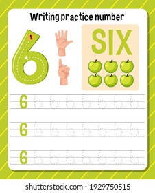 Writing practice number 6 worksheet illustration