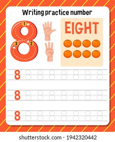 Writing practice number 8 worksheet illustration