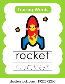 Writing practice words alphabet tracing r - rocket