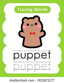 Writing practice words alphabet tracing p - puppet