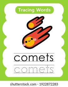 Writing practice words alphabet tracing c - comets