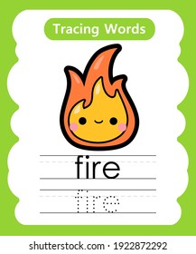 Writing practice words alphabet tracing f - fire