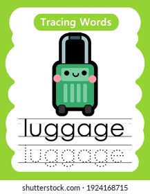 Writing practice words alphabet tracing l - luggage