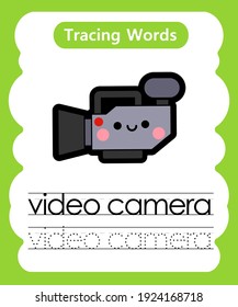 Writing practice words alphabet tracing v - video camera