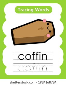 Writing practice words alphabet tracing c - coffin
