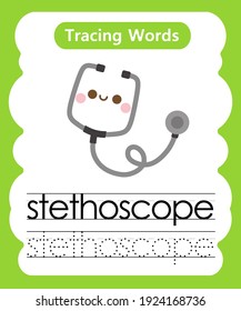 Writing practice words alphabet tracing s - stethoscope