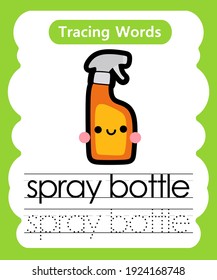 Writing practice words alphabet tracing s - spray bottle
