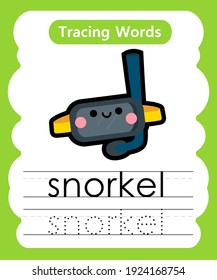 Writing practice words alphabet tracing s - snorkel