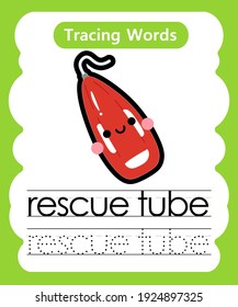 Writing practice words alphabet tracing r - rescue tube 