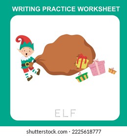 Writing practice worksheet. Cute and funny vector illustrations file. Educational worksheet for kids.  Exercises lettering game for children. 