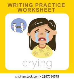 Escribiendo hoja de trabajo de práctica. Educativo sobre los sentimientos. Hoja de cálculo imprimible. Ilustración vectorial.
